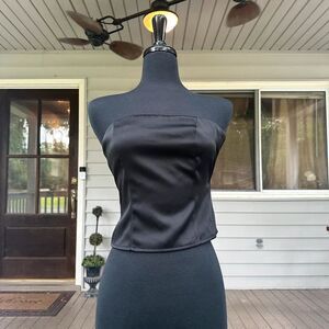 Black Satin Silky Strapless Corset Top